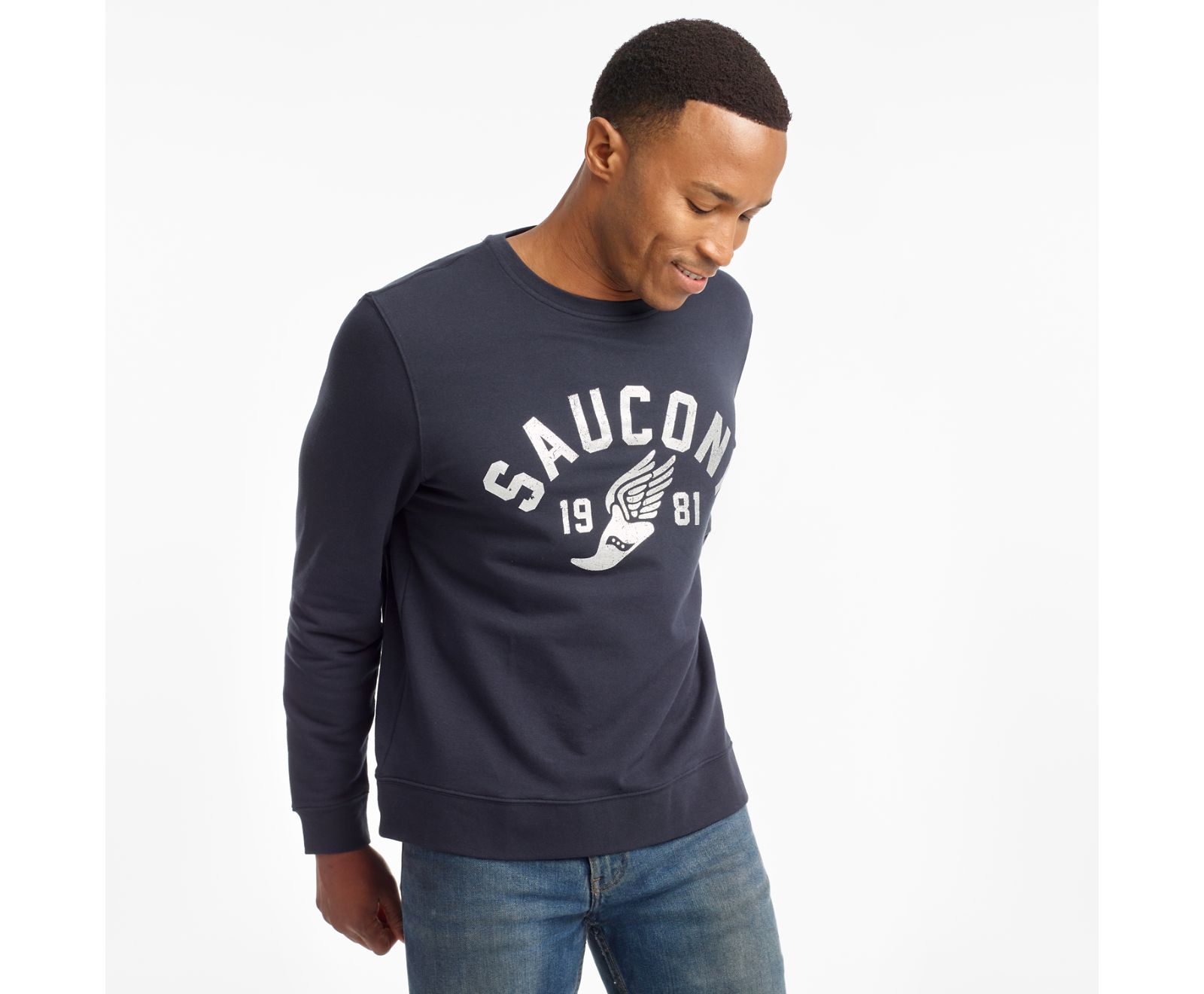 Saucony Rested Crewneck Men's Shirts Dark Navy | Canada 625QMAZ